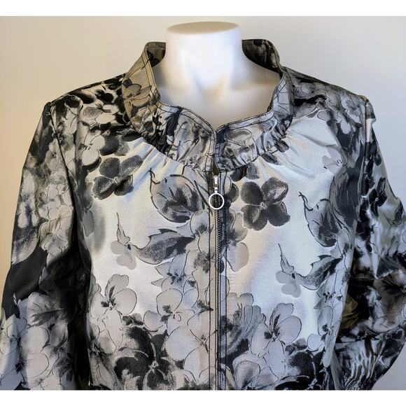 NEW Ellen Tracy Blazer 16 Black Gray Floral Ruffled Dressy Evening Cottagecore - Picture 3 of 12